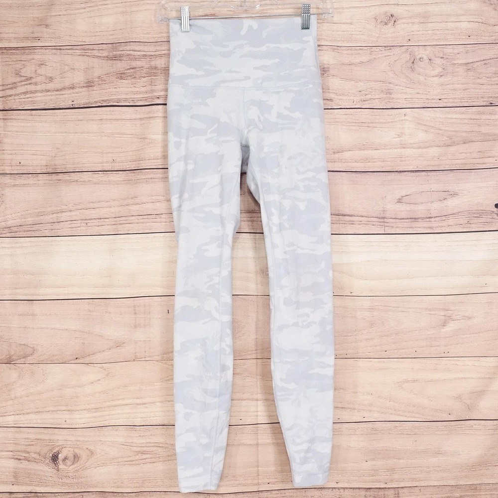 Lululemon Leggings Womens 6 Gray Camo Ankle High Rise Knit Yoga Gym Running